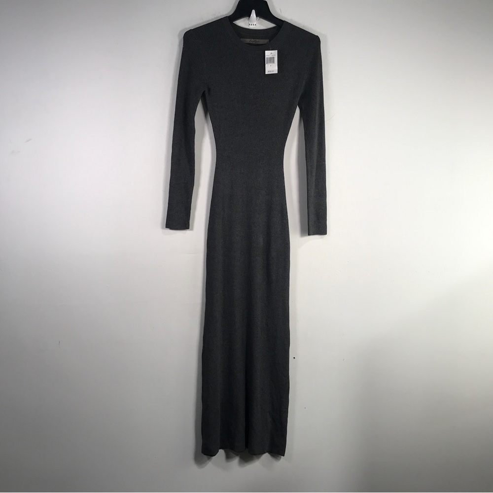 Enza Costa Long Sleeve Knitted Dress, Women's Size S - Heather Grey